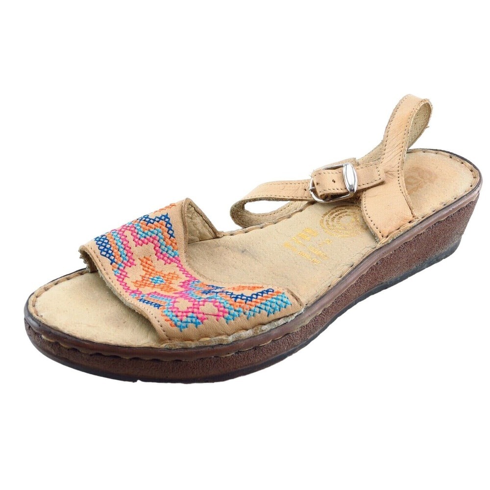 Zorro‎ One Ankle Strap Brown Fabric Women Shoes Size 7 Medium